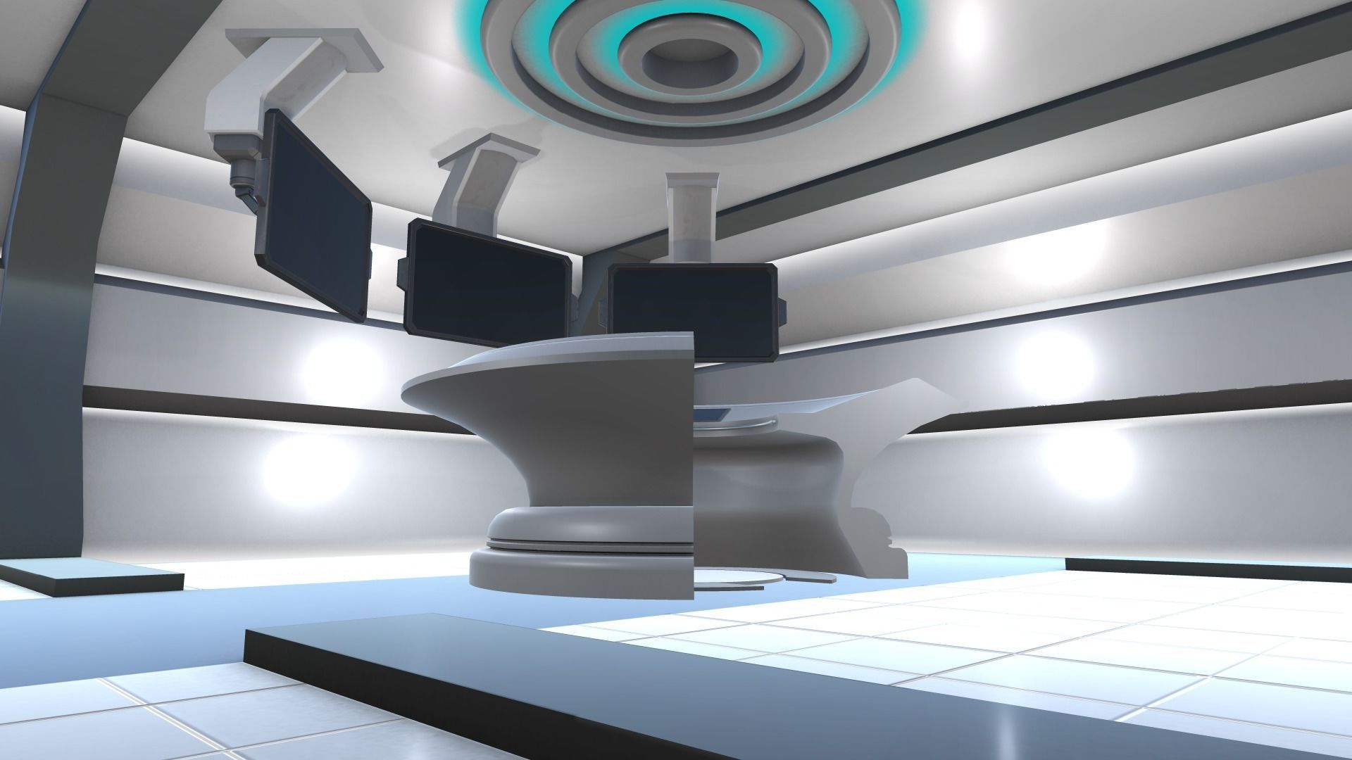 VR Ready Play Space - Multi Screen Desk Room Low-poly 3D model_5