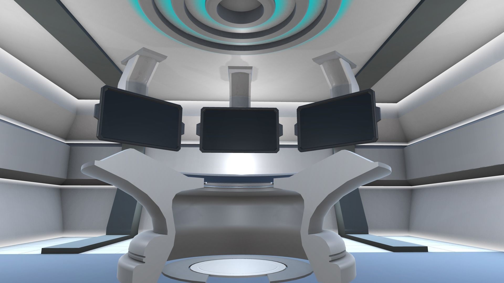 VR Ready Play Space - Multi Screen Desk Room Low-poly 3D model_4