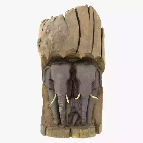 Wooden Asian Elephants Low-poly 3D model