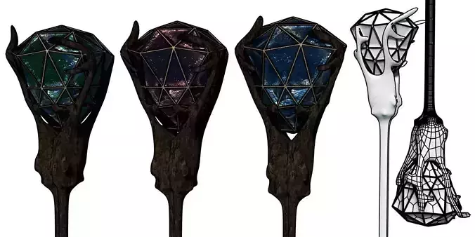 Gem Stone Forest Staff Wood Wizard Mage Medieval Cane PBR