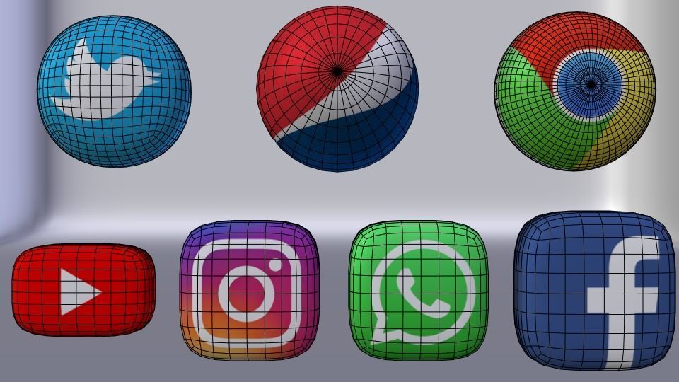 logo 7 different social media logos Low-poly 3D model_4