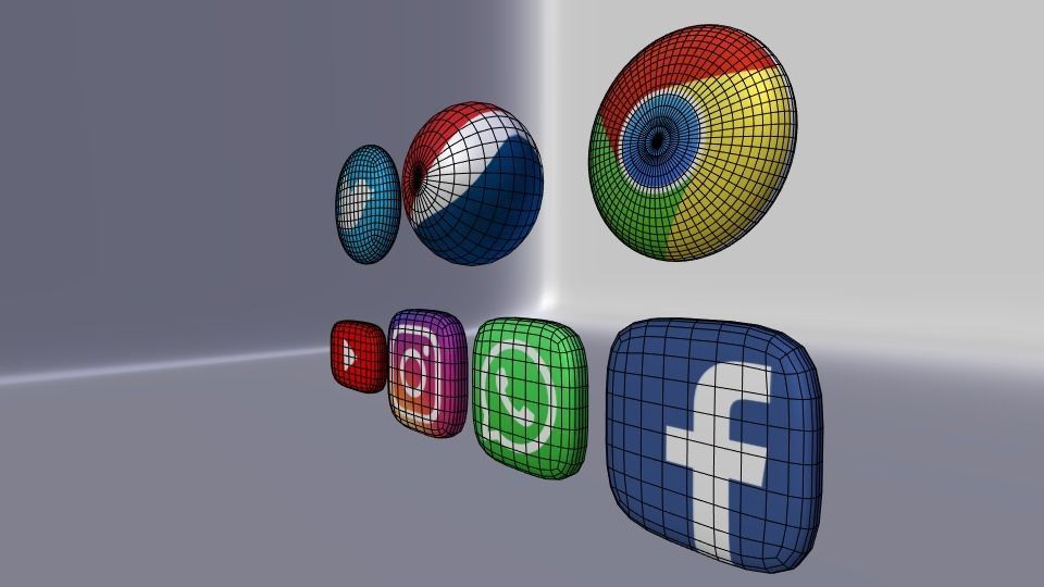 logo 7 different social media logos Low-poly 3D model_5