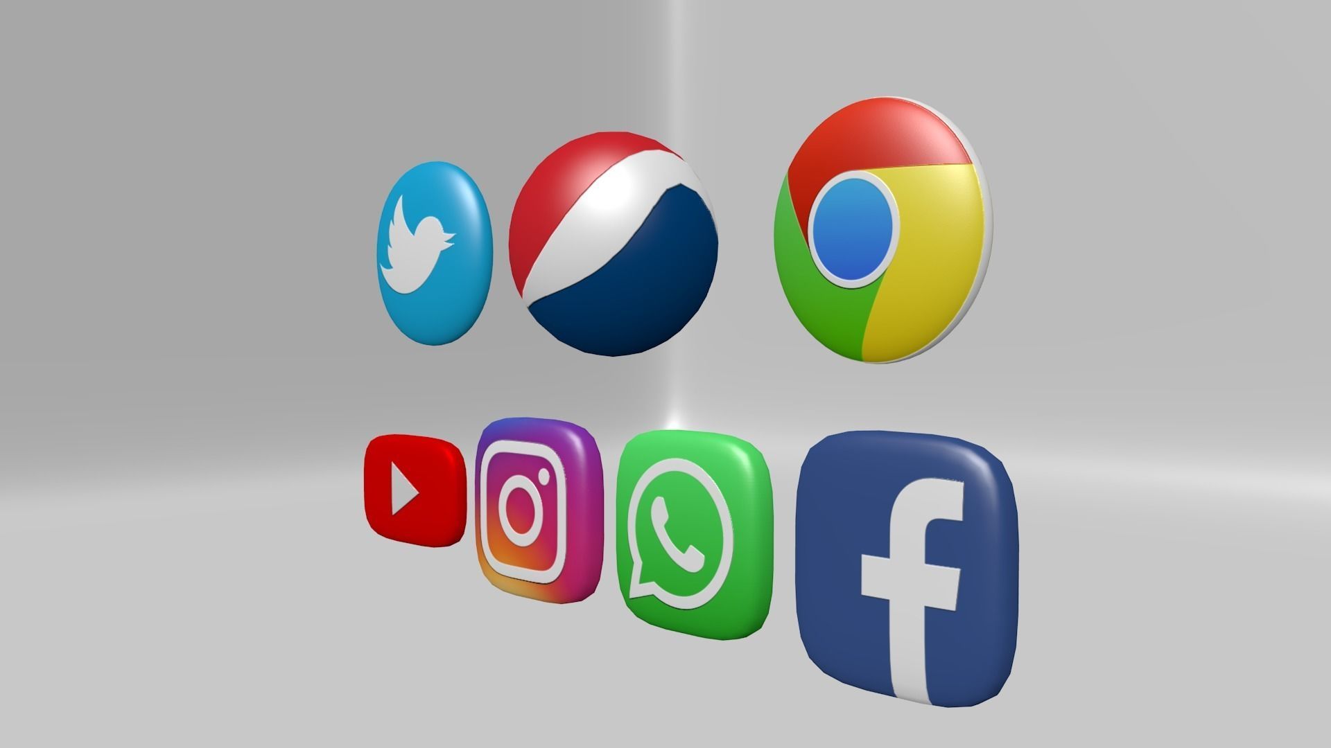 logo 7 different social media logos Low-poly 3D model_2