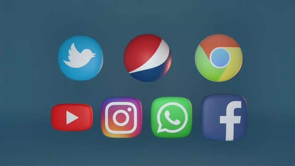 logo 7 different social media logos Low-poly 3D model_0