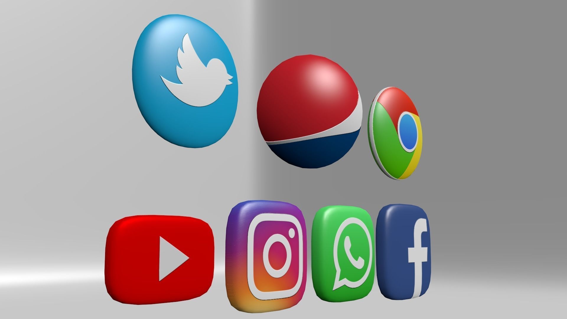 logo 7 different social media logos Low-poly 3D model_3