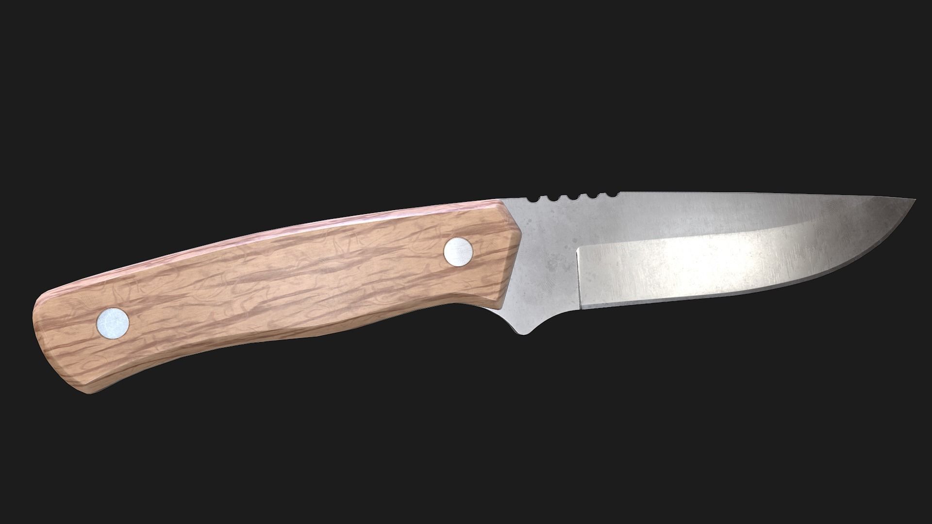 Kitchen Knife Wooden Handle Low-poly 3D model_3