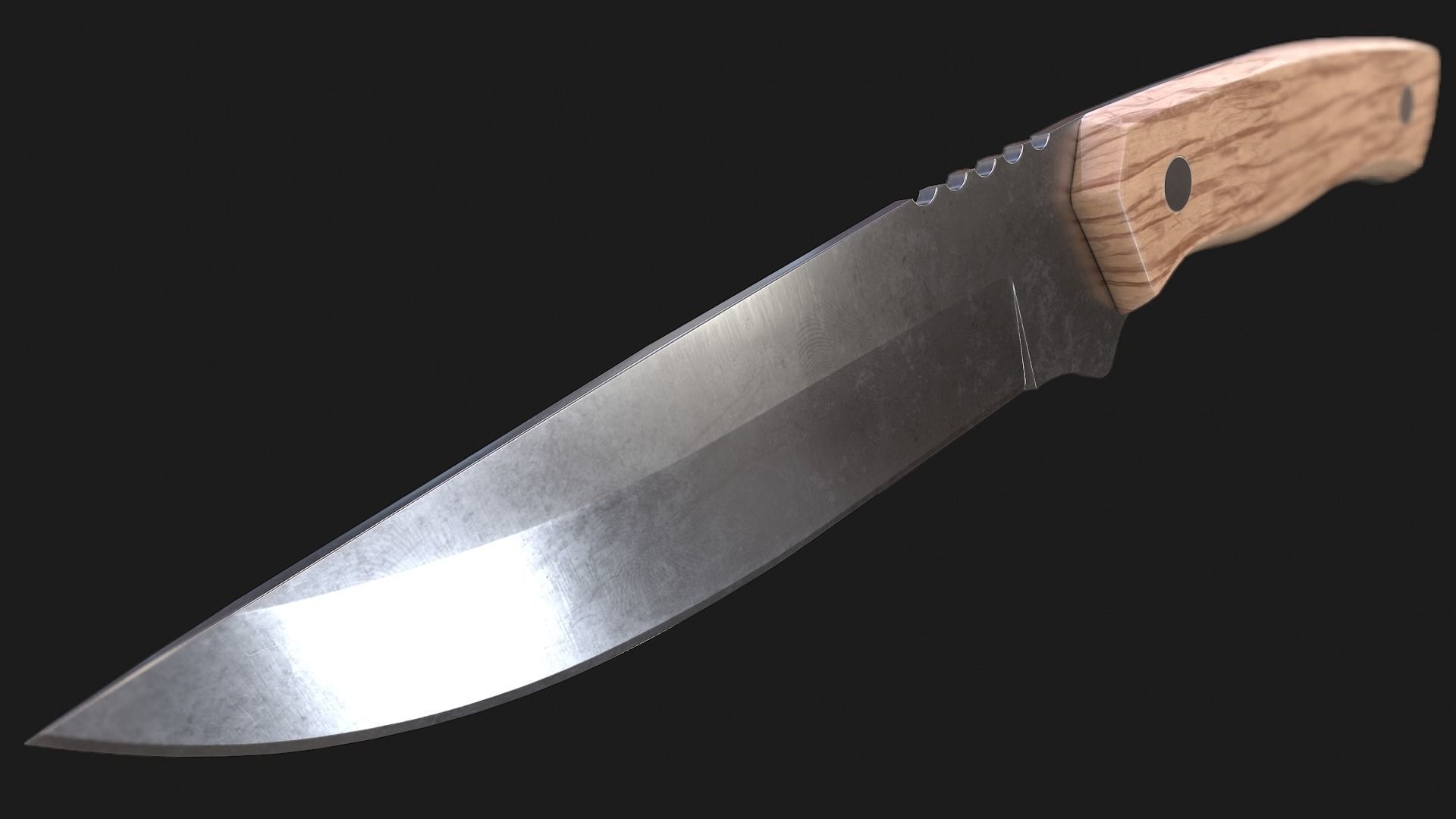 Kitchen Knife Wooden Handle Low-poly 3D model_9