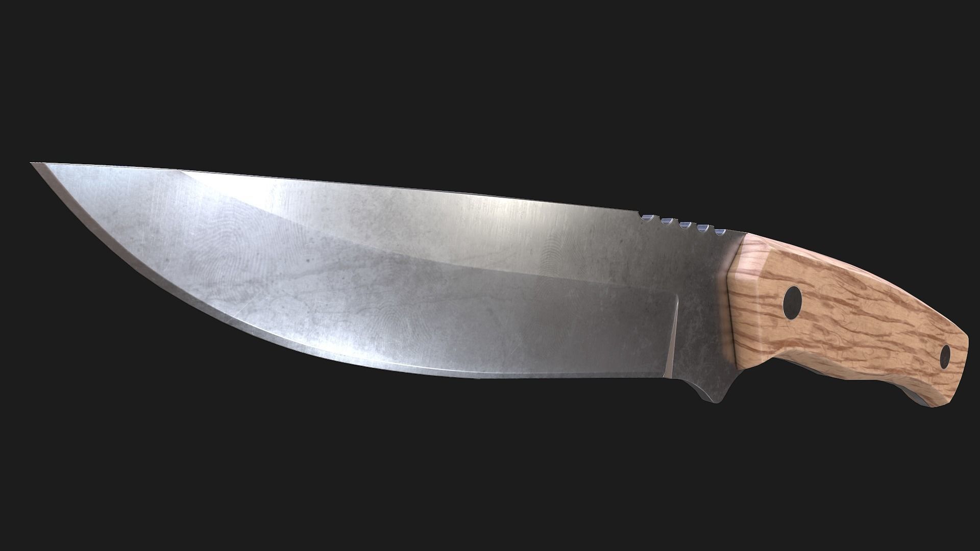 Kitchen Knife Wooden Handle Low-poly 3D model_1