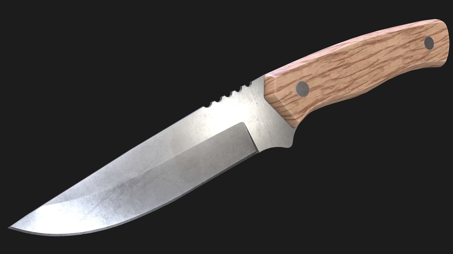 Kitchen Knife Wooden Handle Low-poly 3D model_2