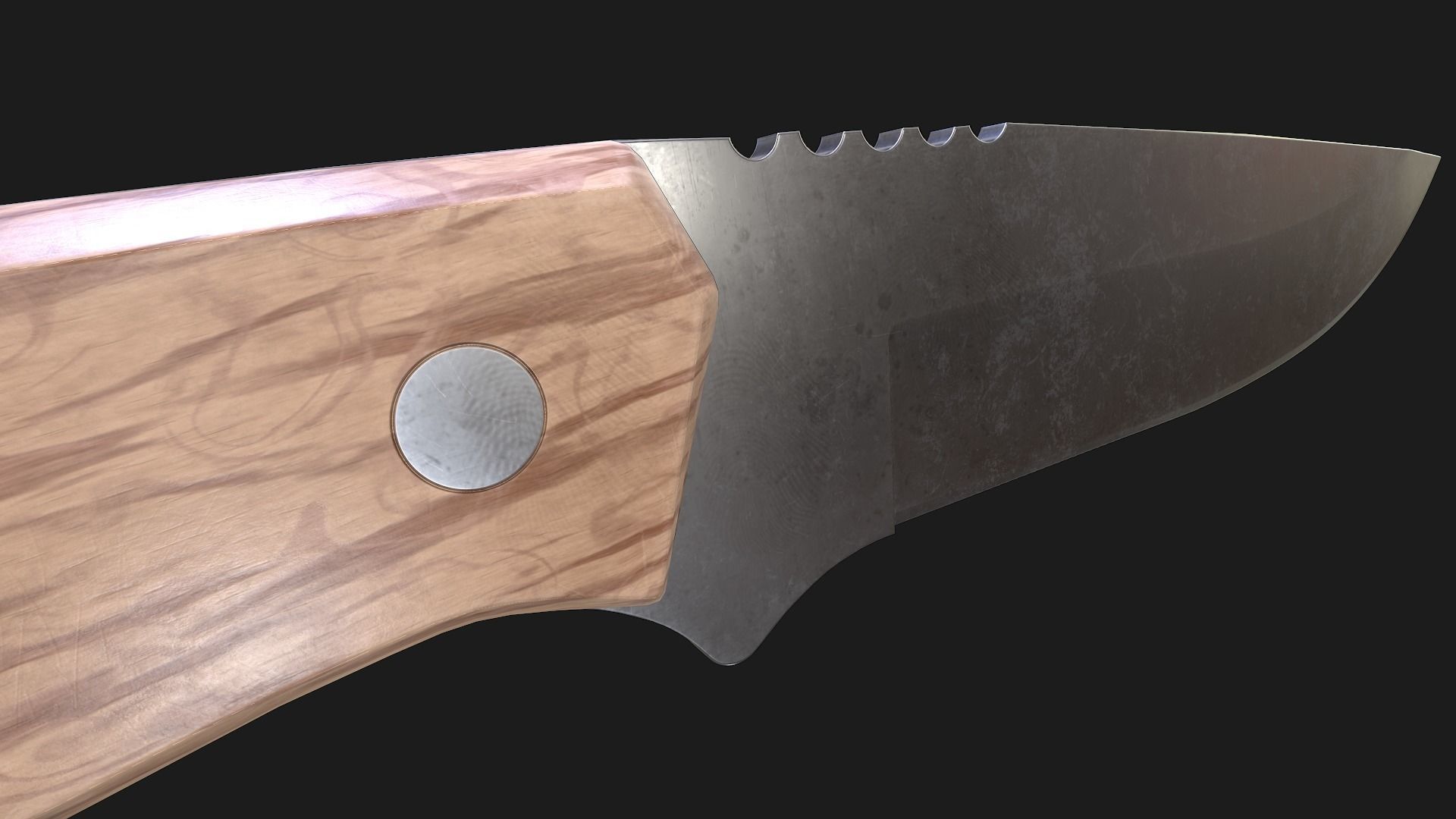 Kitchen Knife Wooden Handle Low-poly 3D model_10