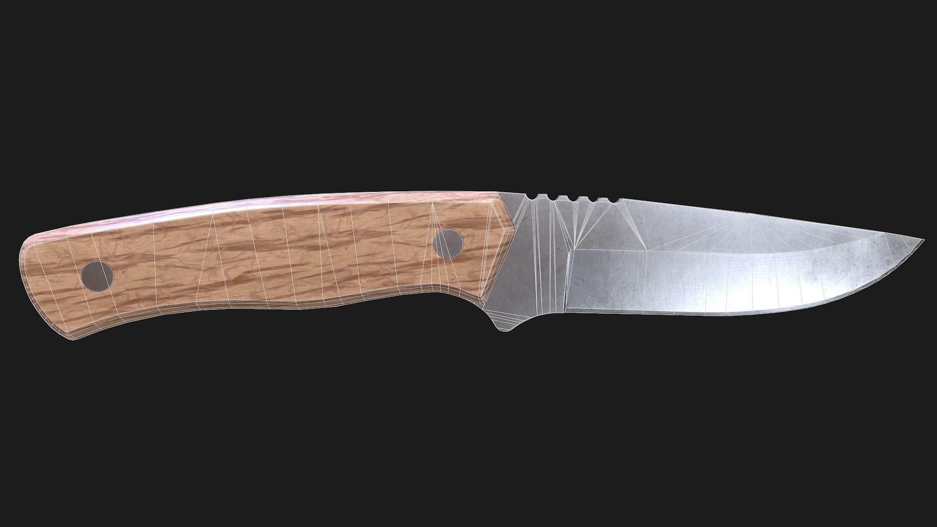 Kitchen Knife Wooden Handle Low-poly 3D model_14