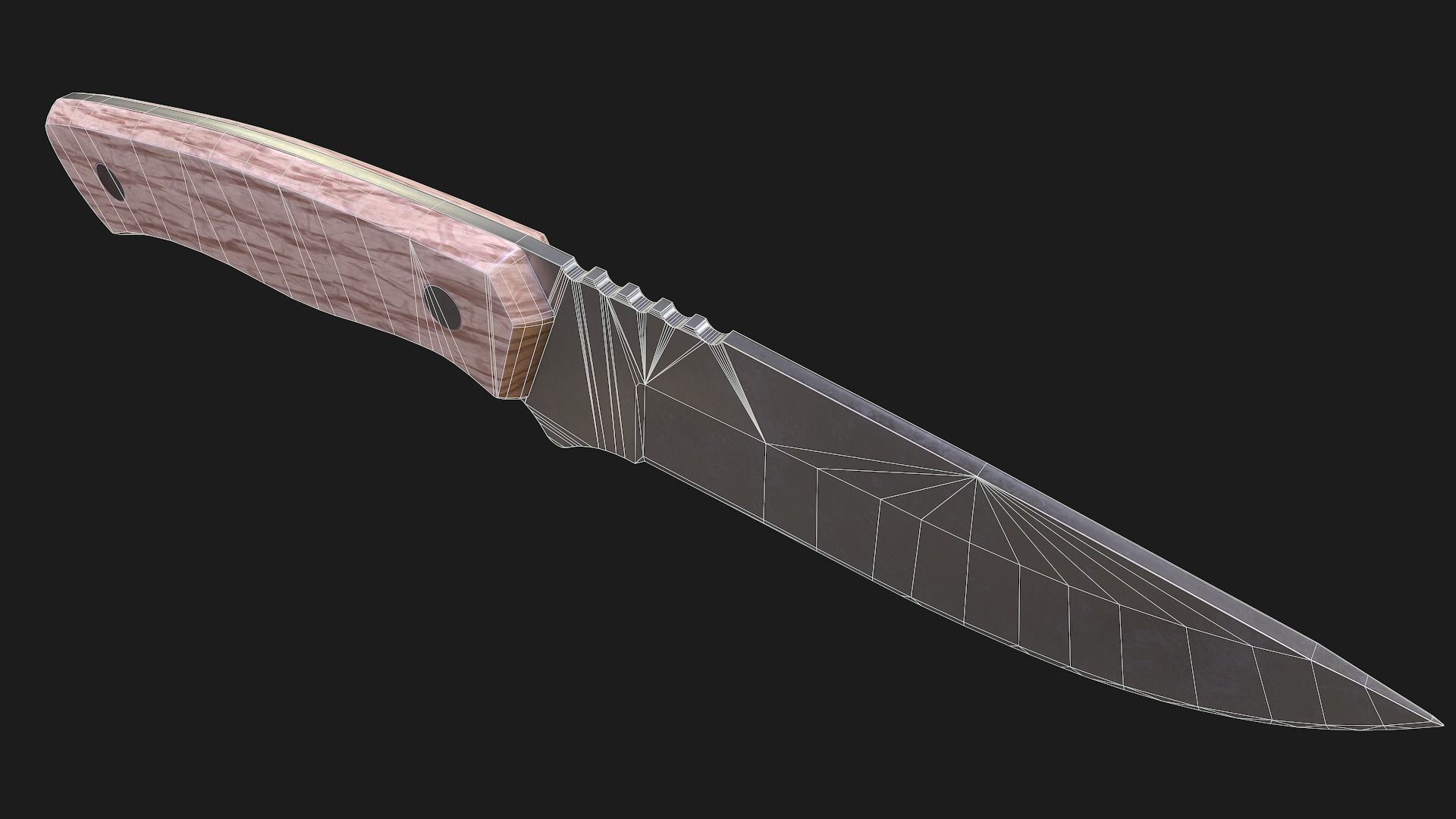 Kitchen Knife Wooden Handle Low-poly 3D model_16