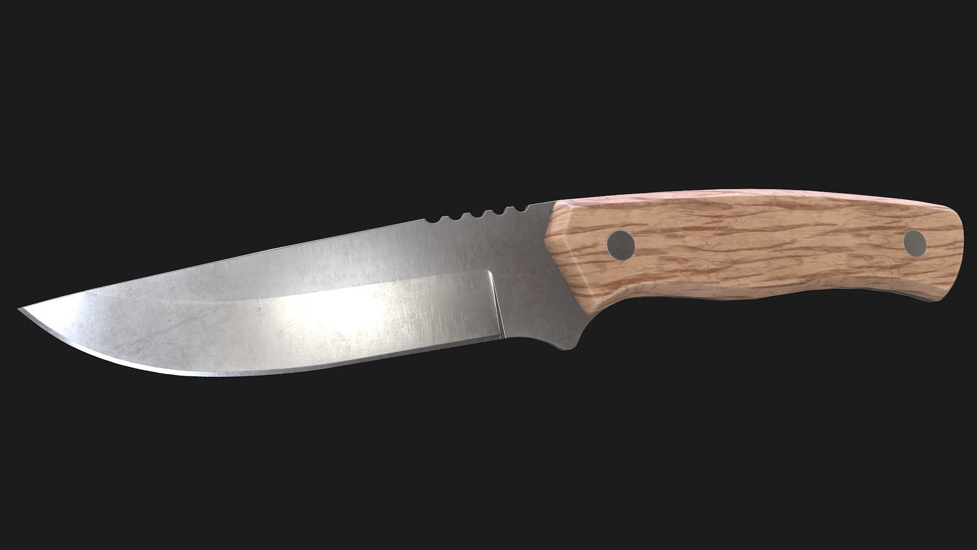 Kitchen Knife Wooden Handle Low-poly 3D model_4