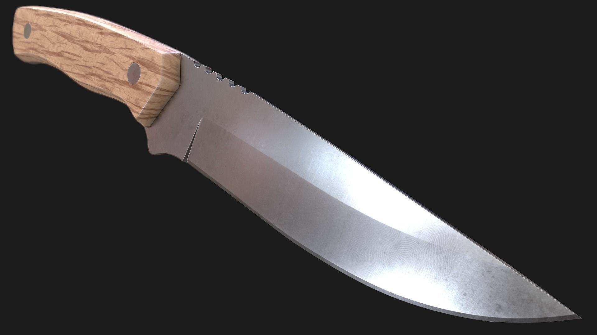 Kitchen Knife Wooden Handle Low-poly 3D model_7