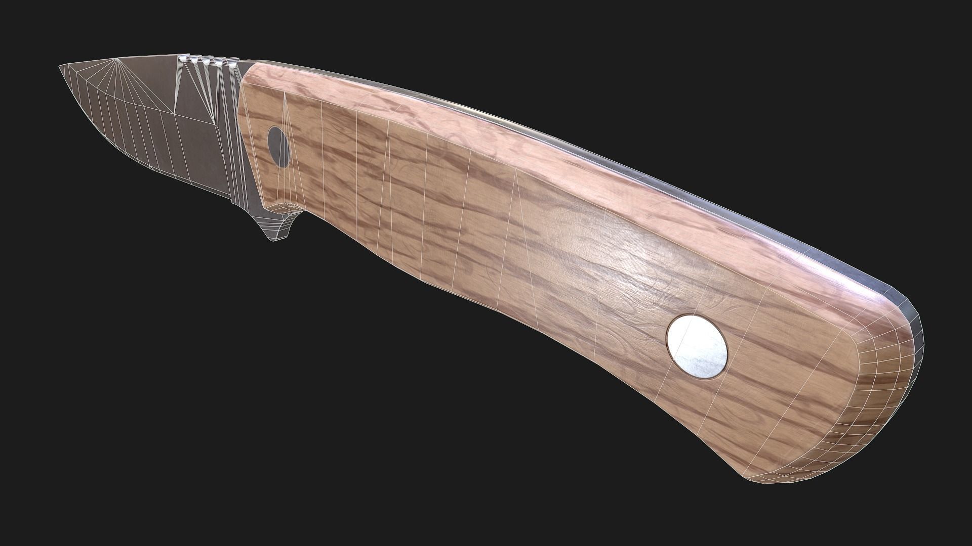 Kitchen Knife Wooden Handle Low-poly 3D model_15