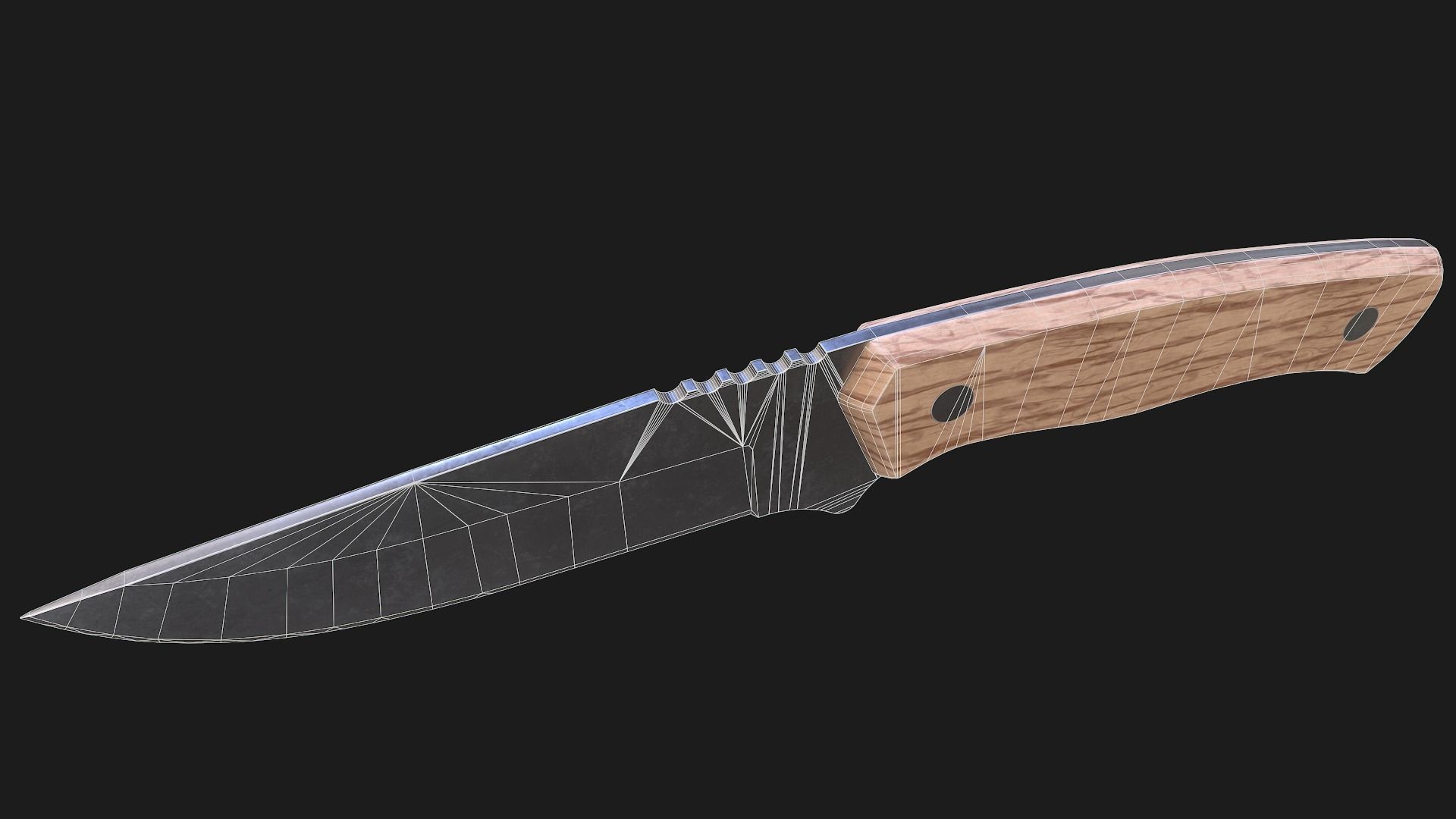 Kitchen Knife Wooden Handle Low-poly 3D model_11