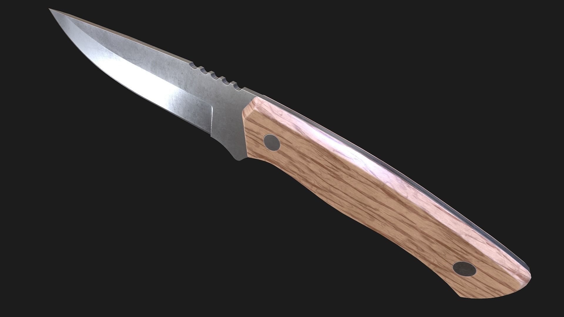 Kitchen Knife Wooden Handle Low-poly 3D model_12