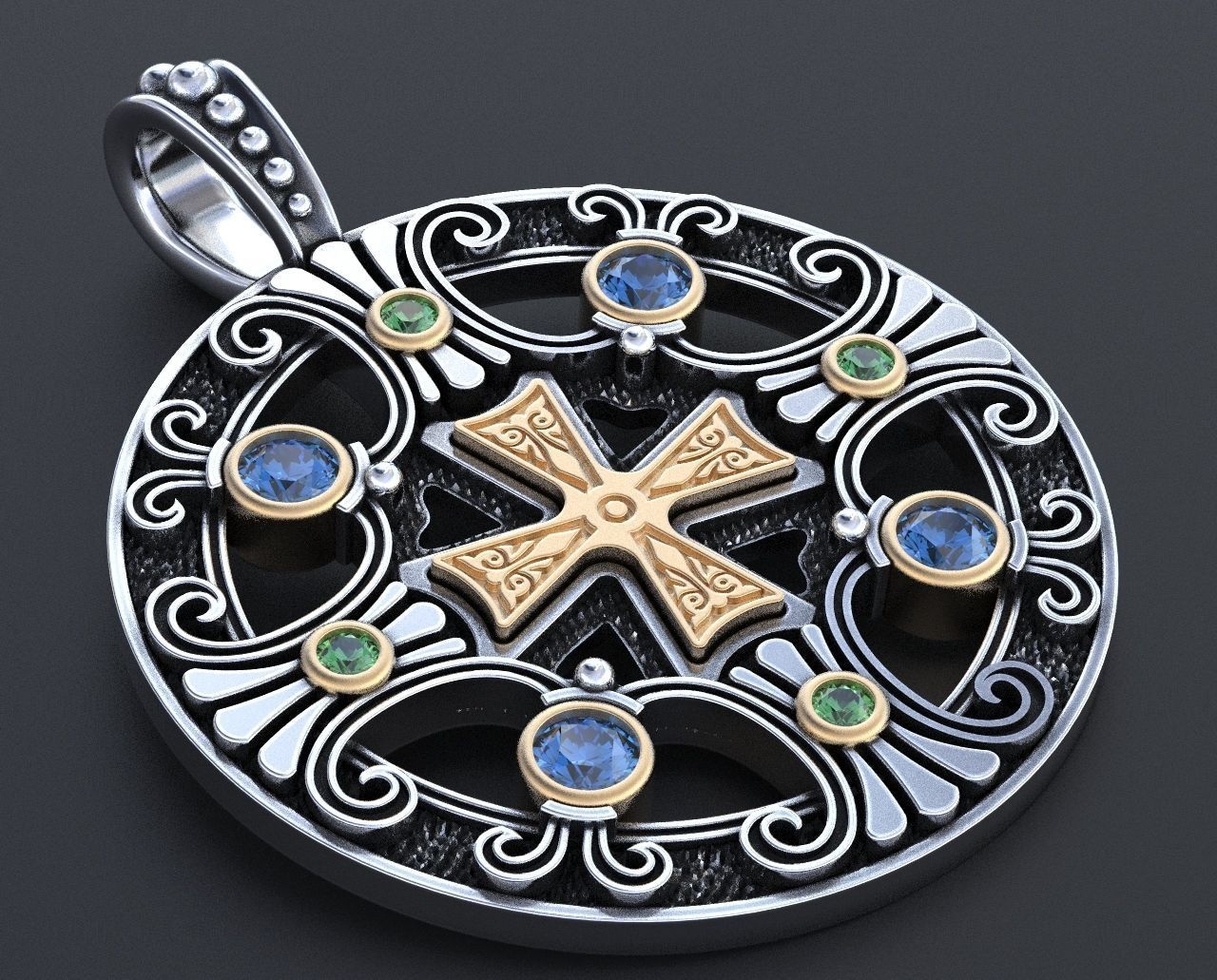 Stylish pendant with patterns and stones 347 3D print model_8