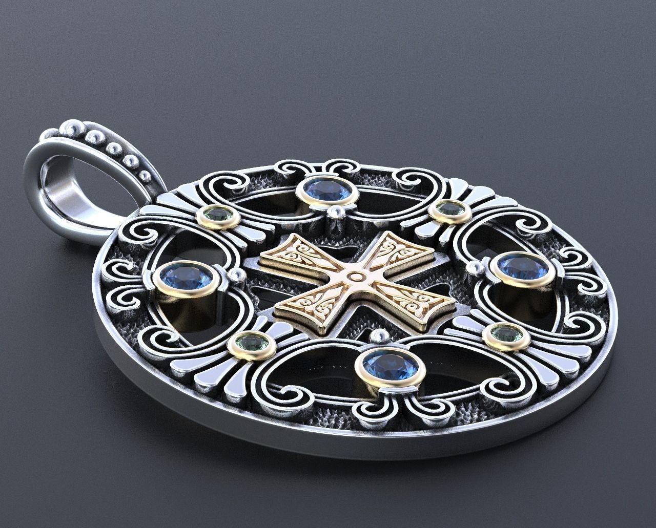 Stylish pendant with patterns and stones 347 3D print model_11