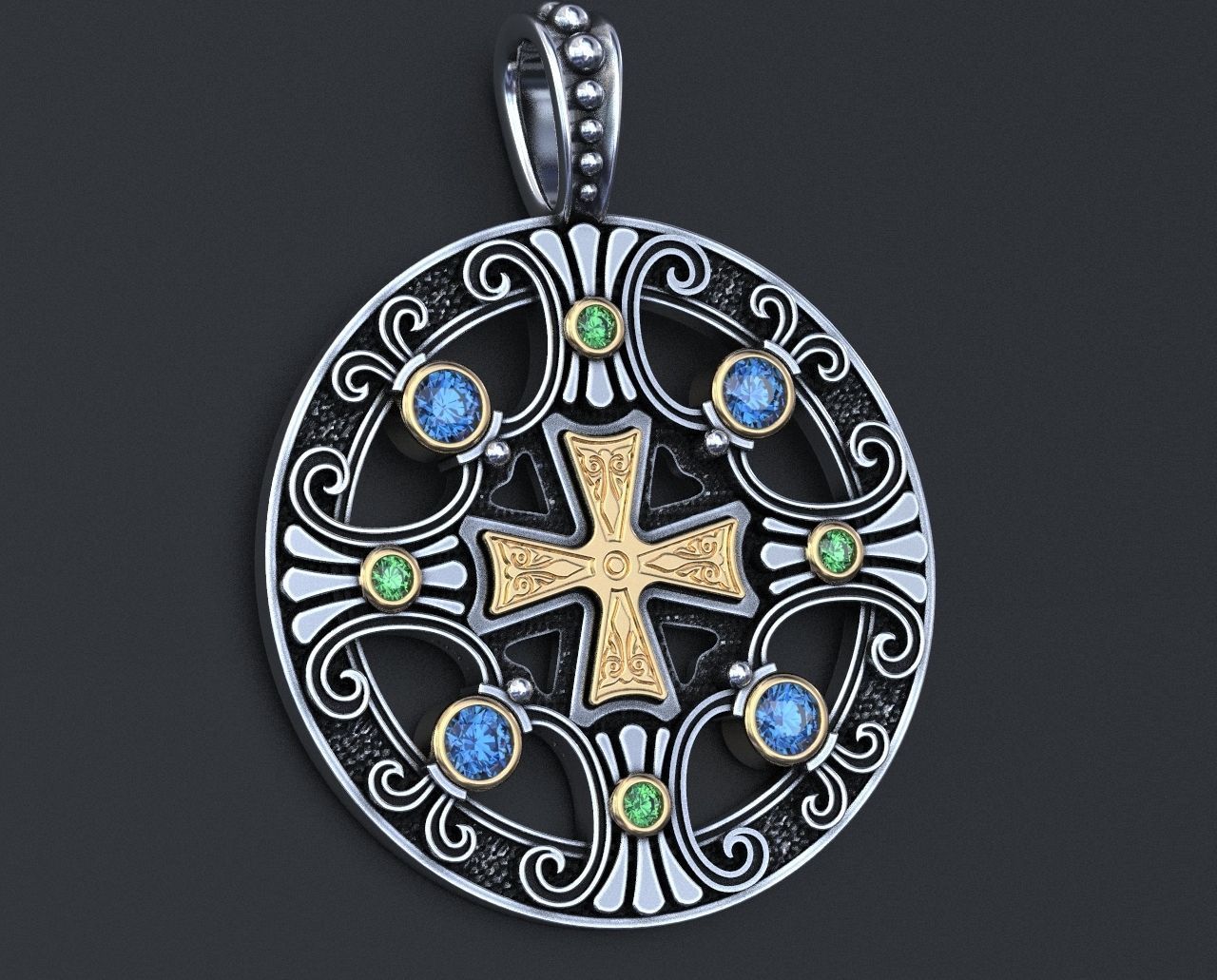 Stylish pendant with patterns and stones 347 3D print model_6