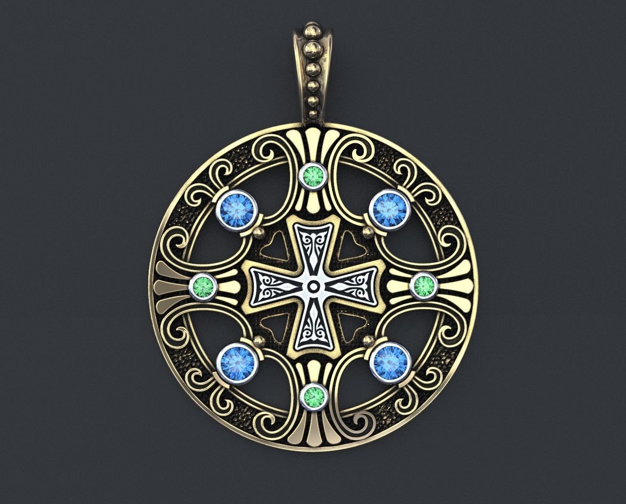 Stylish pendant with patterns and stones 347 3D print model_3