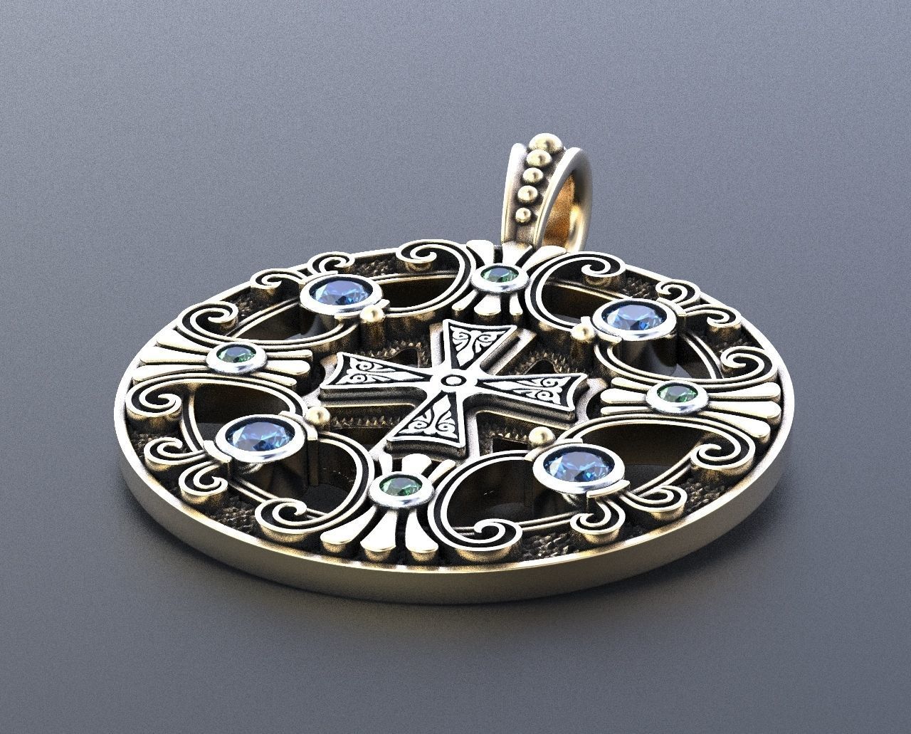 Stylish pendant with patterns and stones 347 3D print model_5