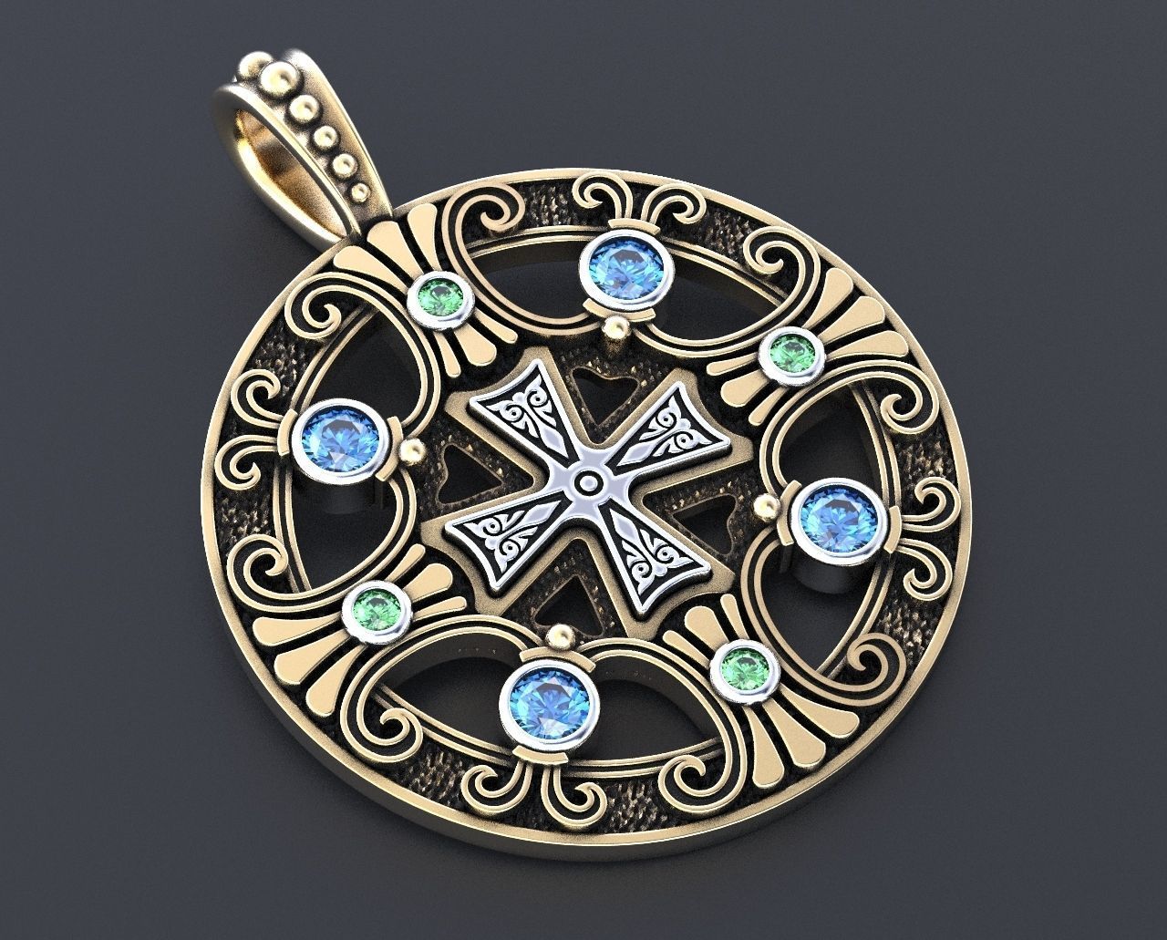 Stylish pendant with patterns and stones 347 3D print model_1