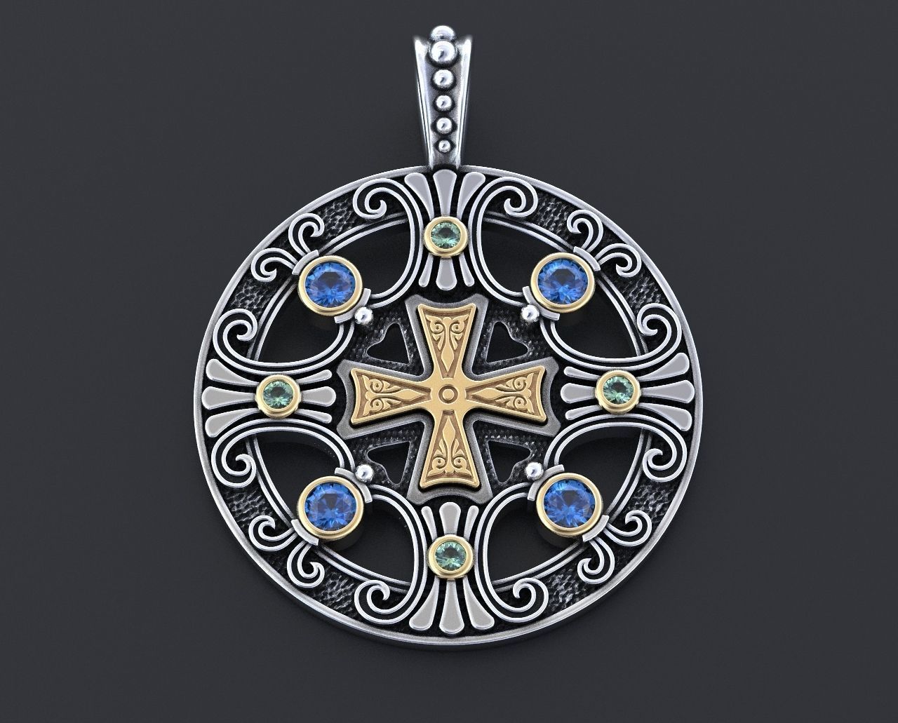 Stylish pendant with patterns and stones 347 3D print model_10