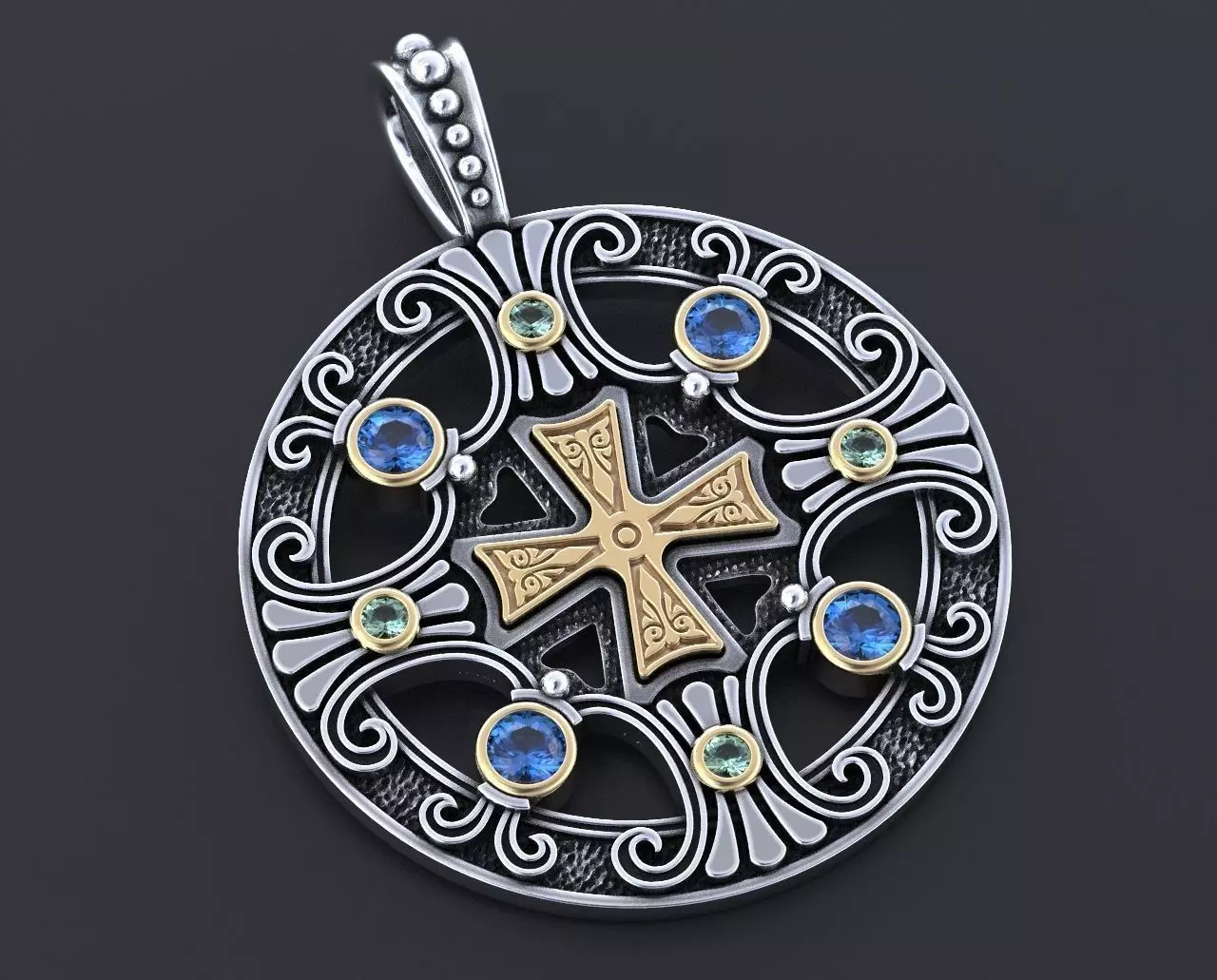 Stylish pendant with patterns and stones 347 3D print model_0