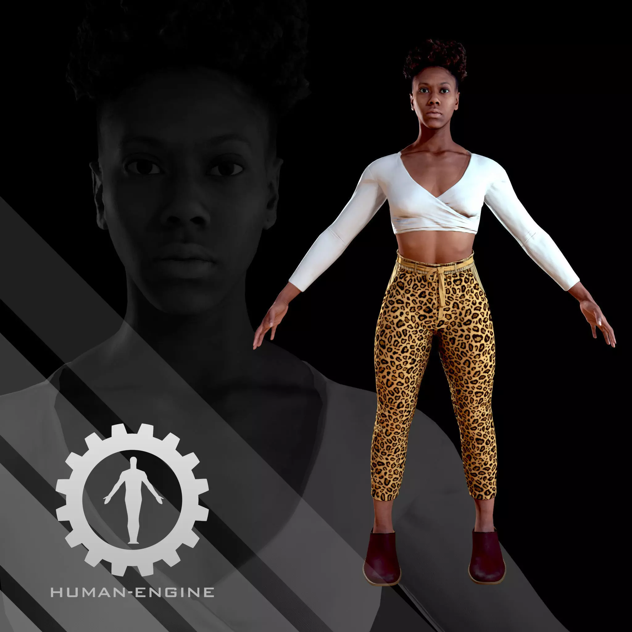 Female Scan - Tiana A-pose Rigged with Clothes Low-poly 3D model_0