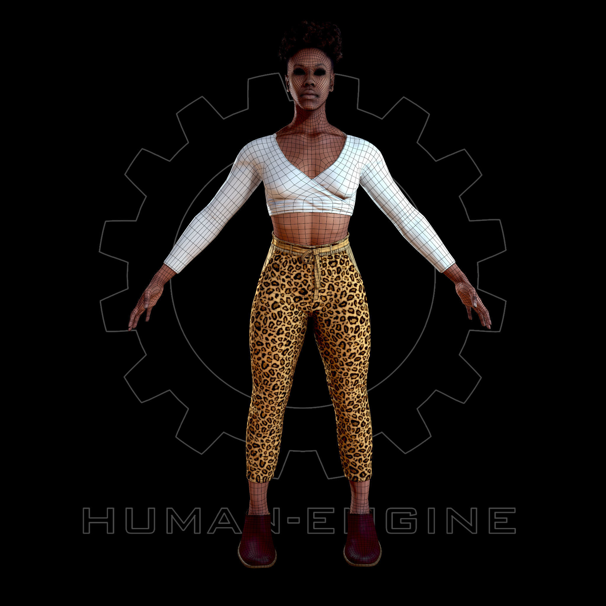 Female Scan - Tiana A-pose Rigged with Clothes Low-poly 3D model_1