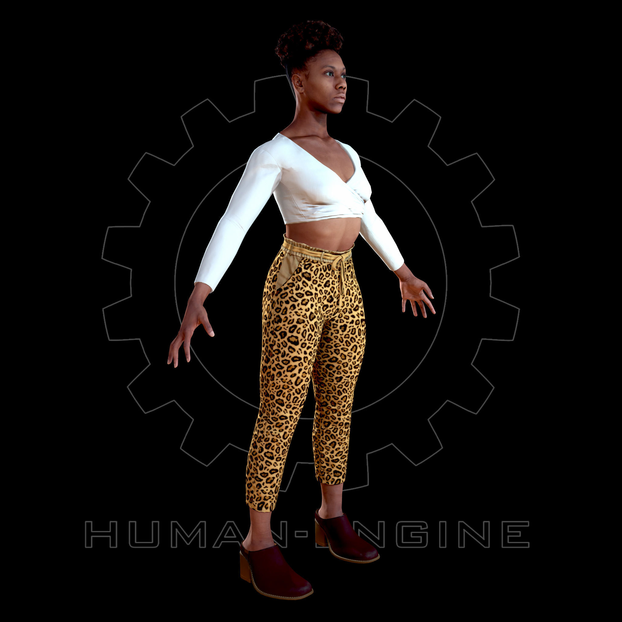 Female Scan - Tiana A-pose Rigged with Clothes Low-poly 3D model_7