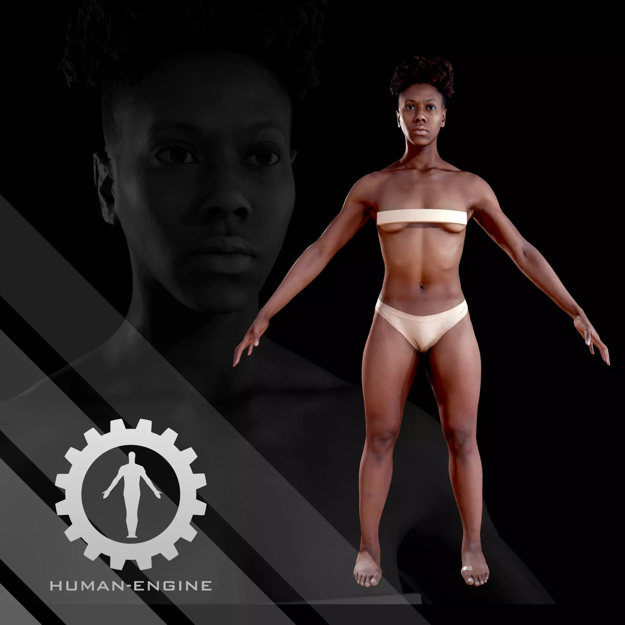 Female Scan - Tiana A-pose Rigged and Expressions Low-poly 3D model_0