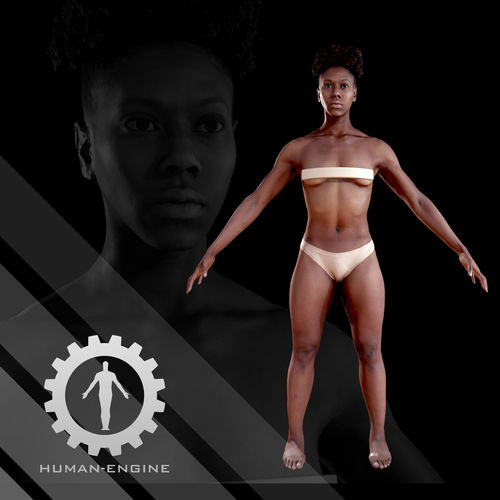 Female Scan - Tiana A-pose Rigged and Expressions Low-poly 3D model