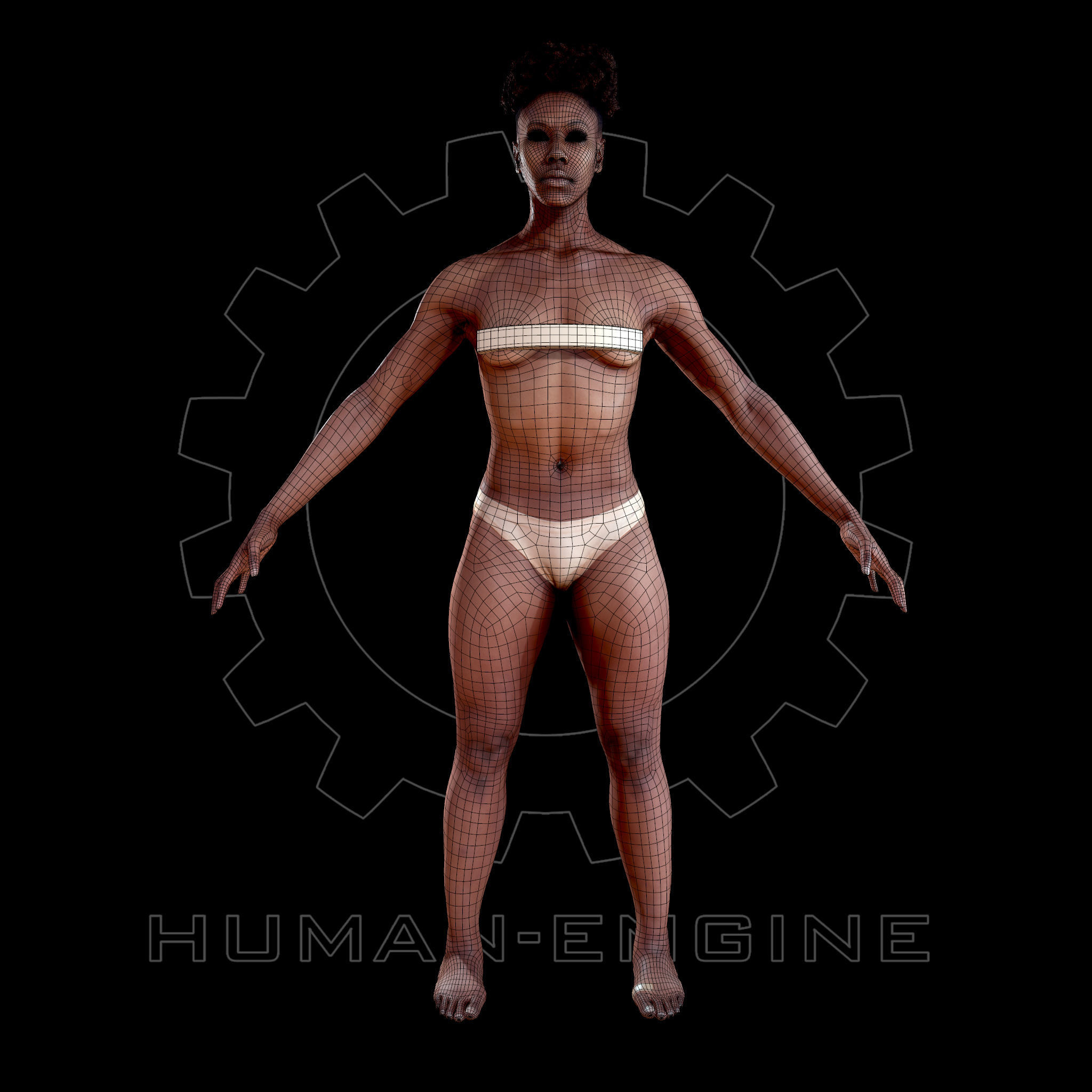 Female Scan - Tiana A-pose Rigged and Expressions Low-poly 3D model_1