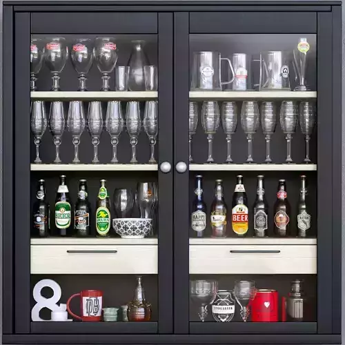 Set-167 bar cabinet with glasses and bottles