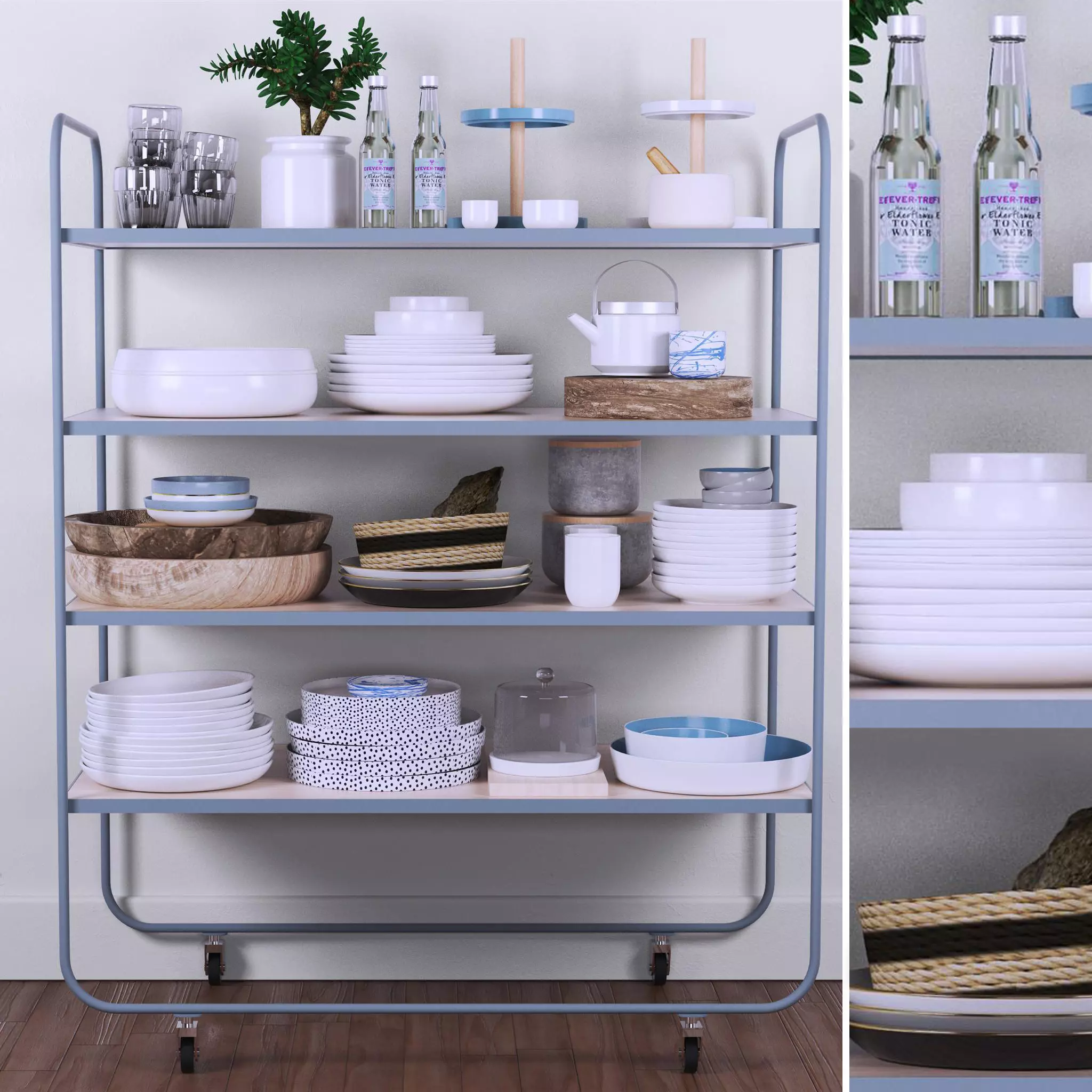 Set-169 kitchen cart with plates and bowls 3D model_0