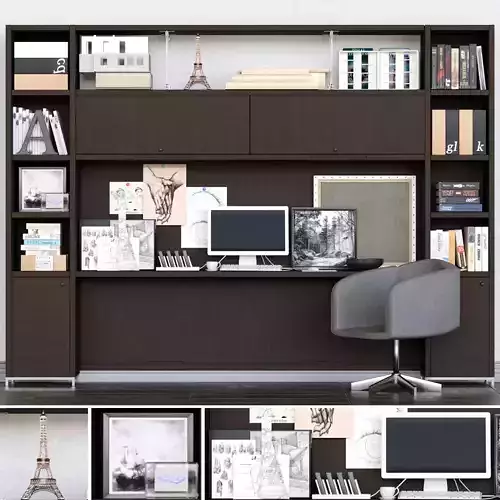 Set-171 modern office desk with bookshelves