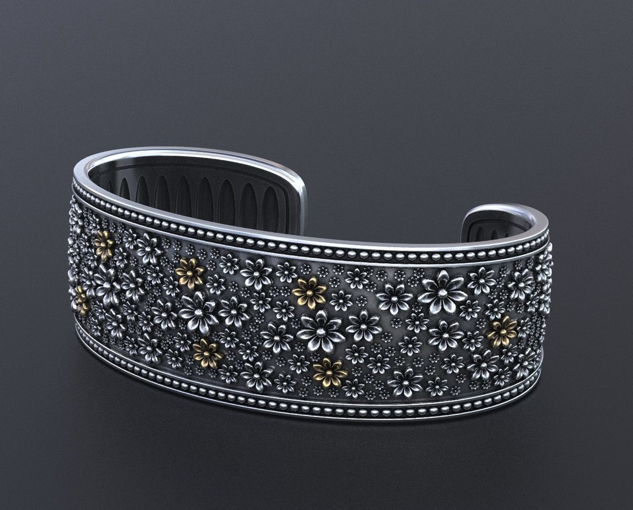Hard bracelet with flowers 349 3D print model_3