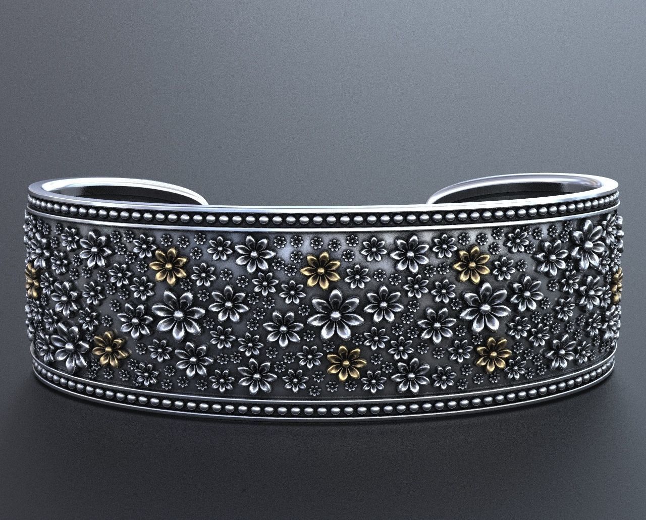 Hard bracelet with flowers 349 3D print model_1