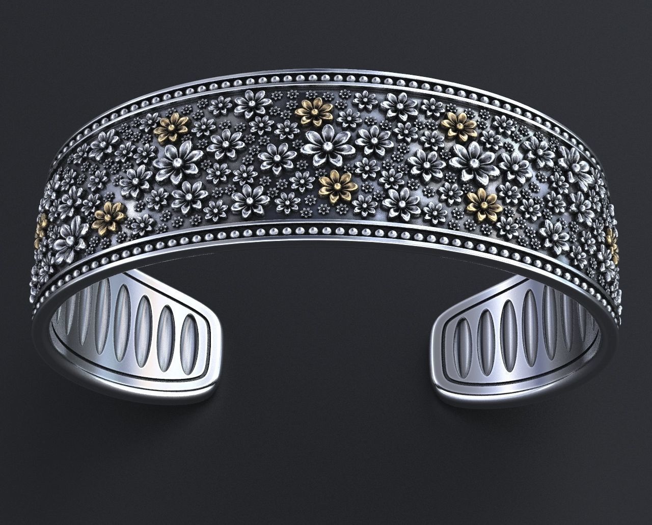 Hard bracelet with flowers 349 3D print model_6