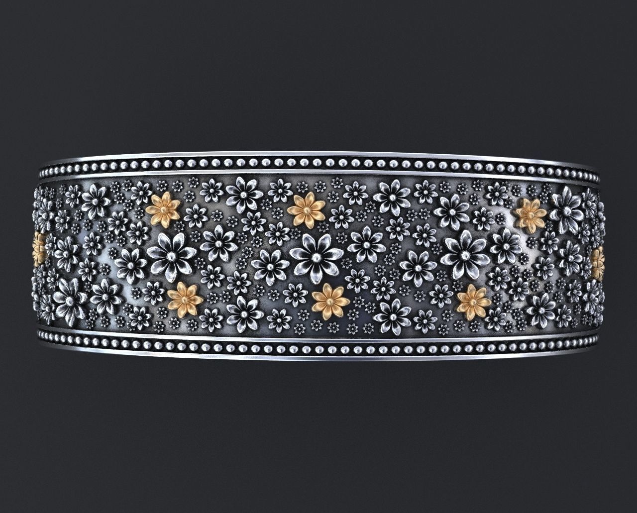 Hard bracelet with flowers 349 3D print model_7