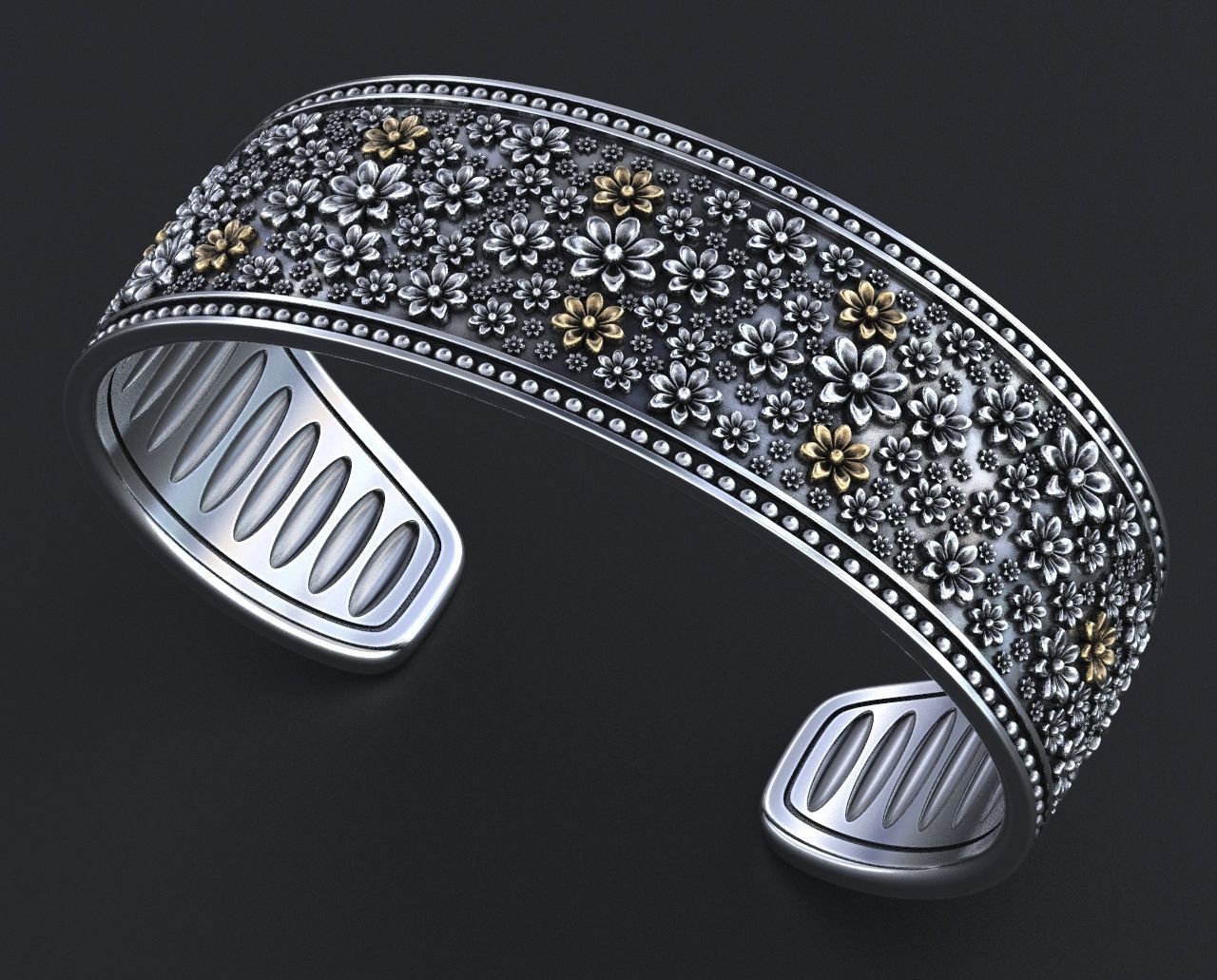 Hard bracelet with flowers 349 3D print model_5