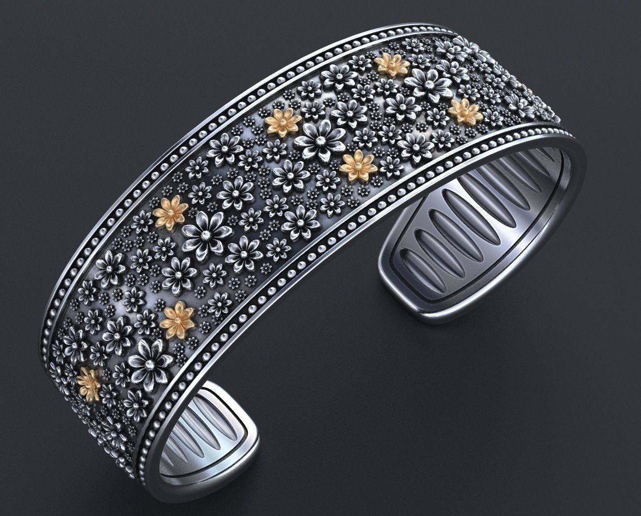 Hard bracelet with flowers 349 3D print model_2