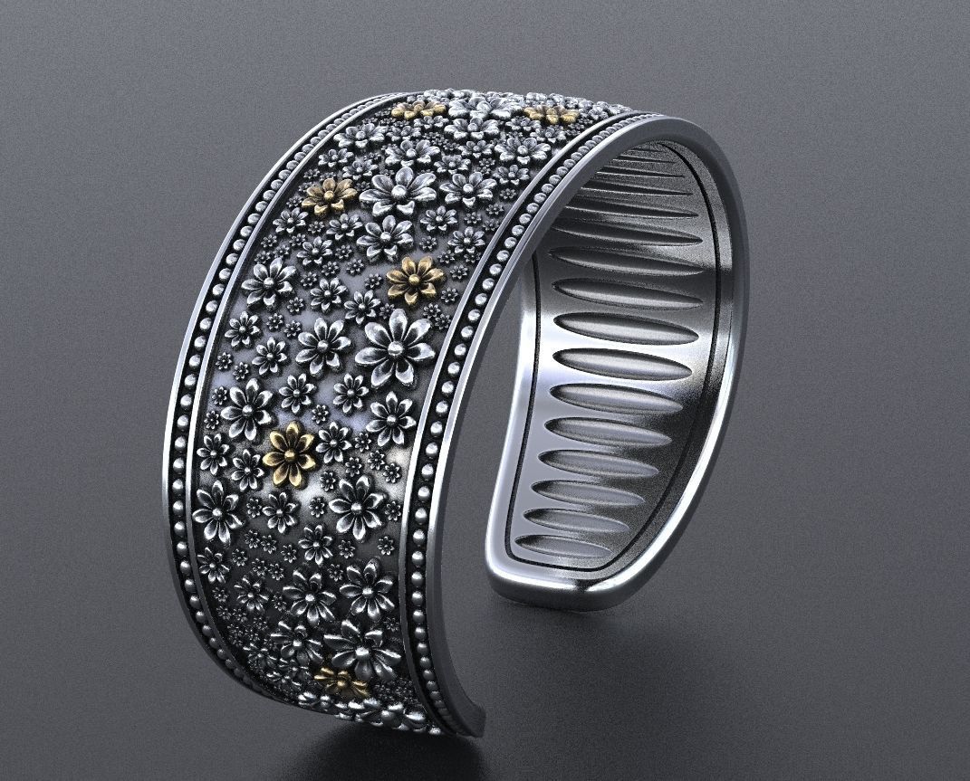 Hard bracelet with flowers 349 3D print model_4