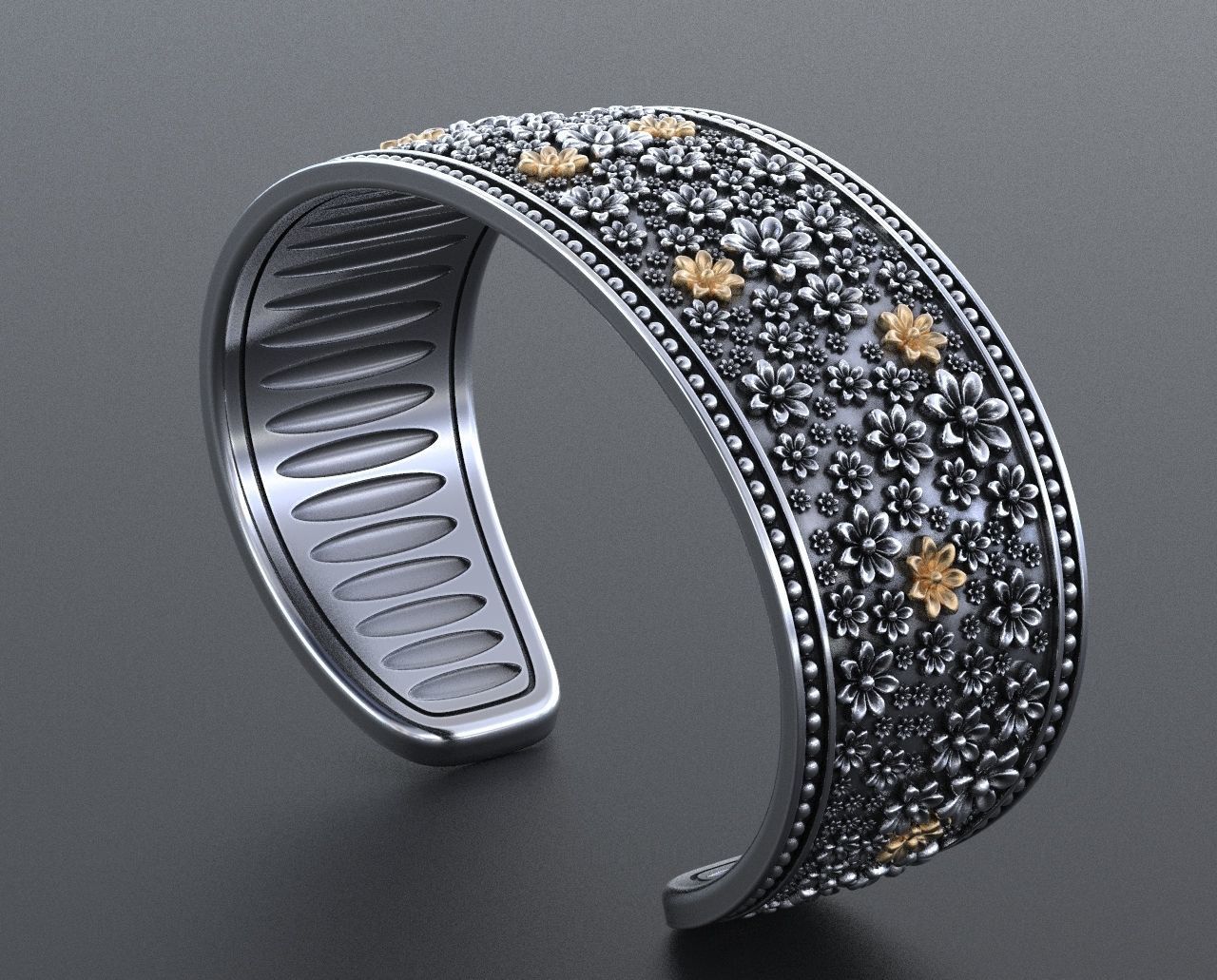 Hard bracelet with flowers 349 3D print model_9