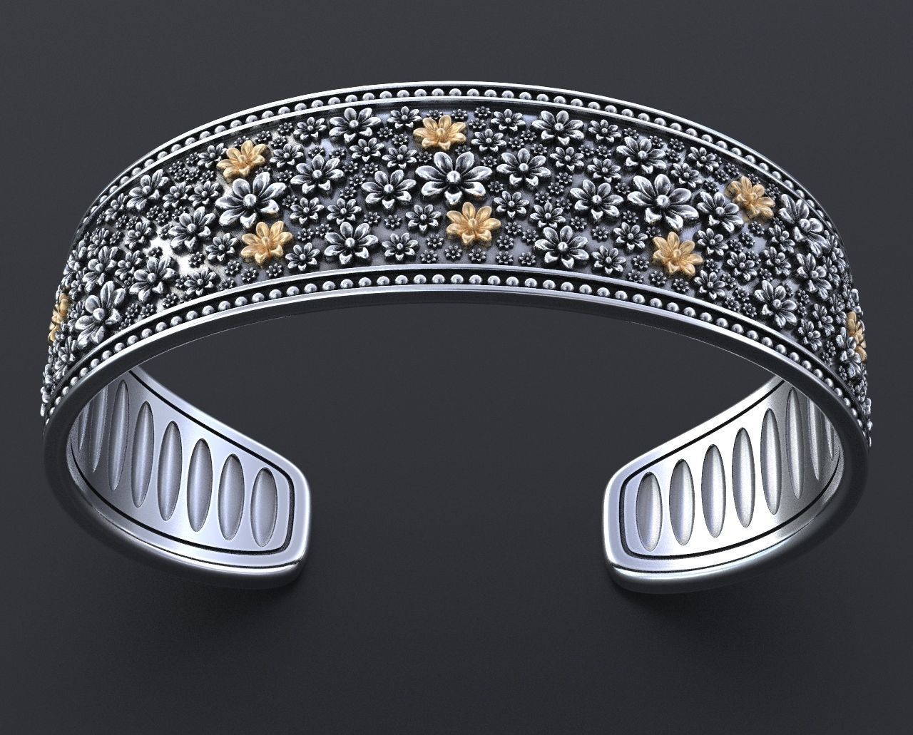 Hard bracelet with flowers 349 3D print model_8