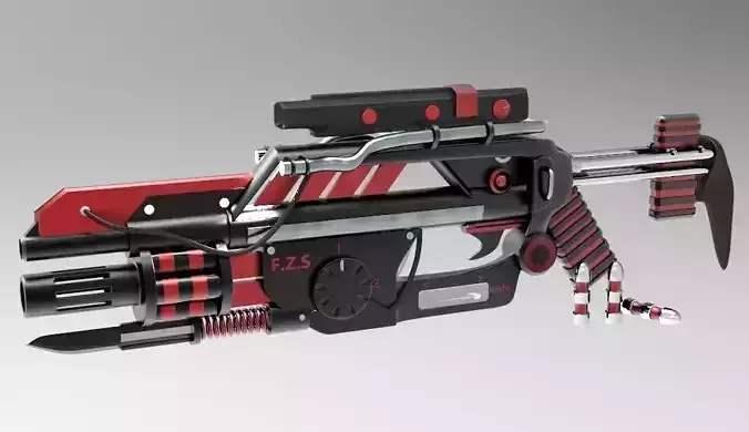 sci fi gun cum launcher with knife Free 3D model