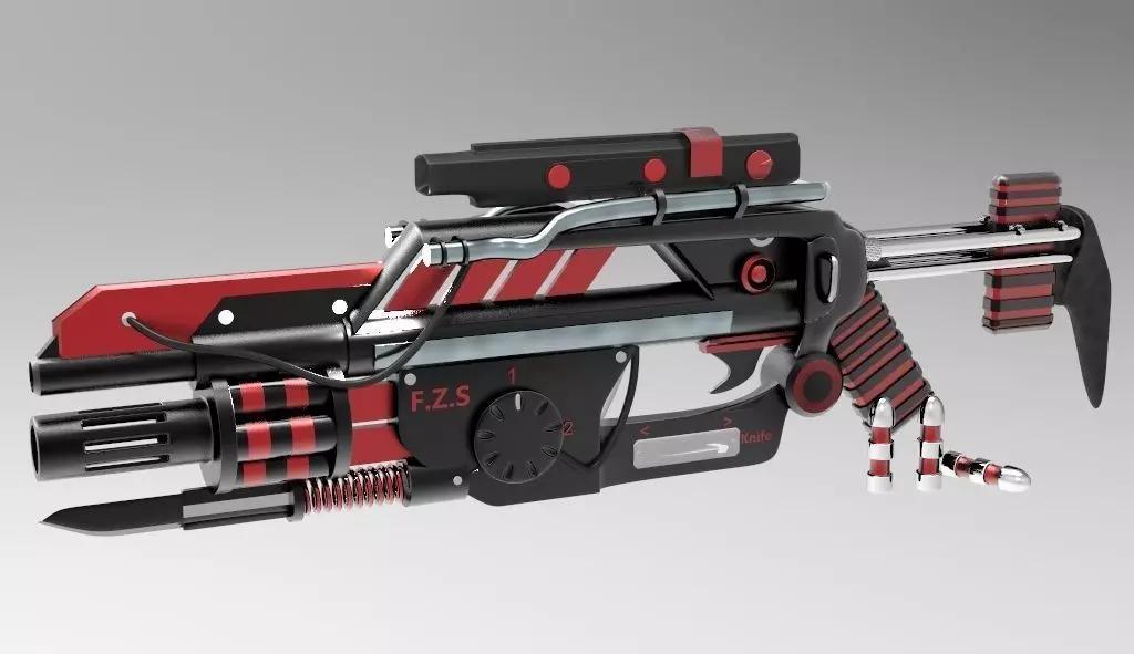 sci fi gun cum launcher with knife Free 3D model