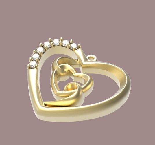 pendant 3D print model gold heart with diamonds 3D print model